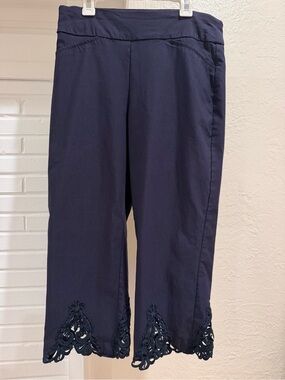 Charter Club Navy Capris Pants with Lace Trim Size 10 Elegant Soft